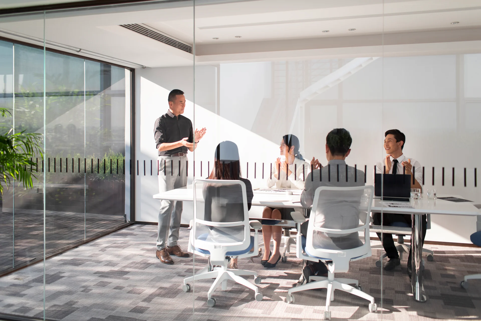 Business discussion in a meeting room; illustration