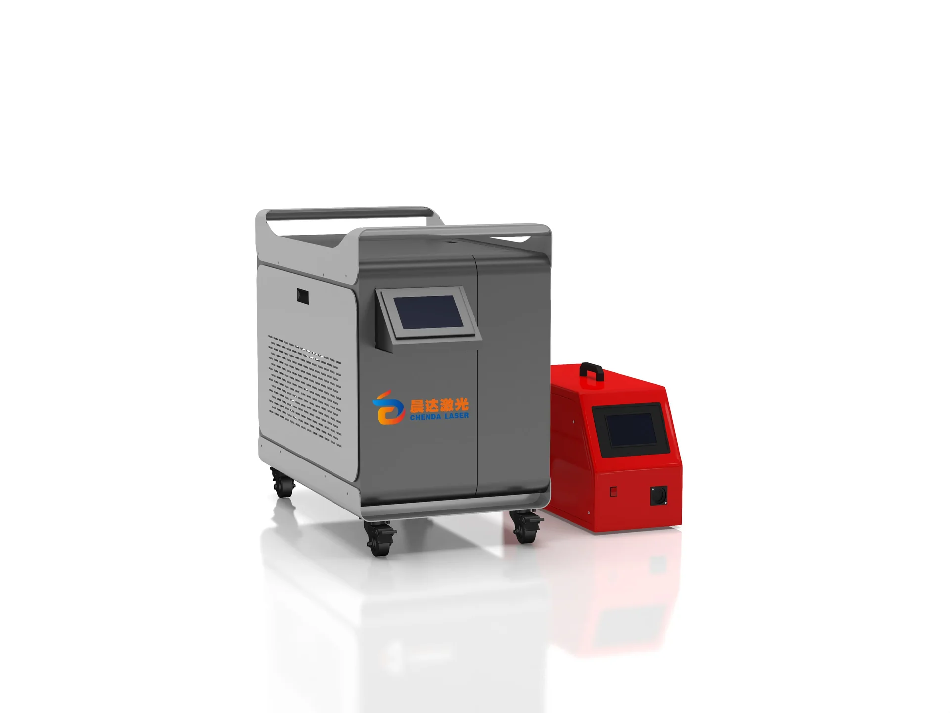 Compact gray CHENDA laser welding cabinet with an external red wire feeder.