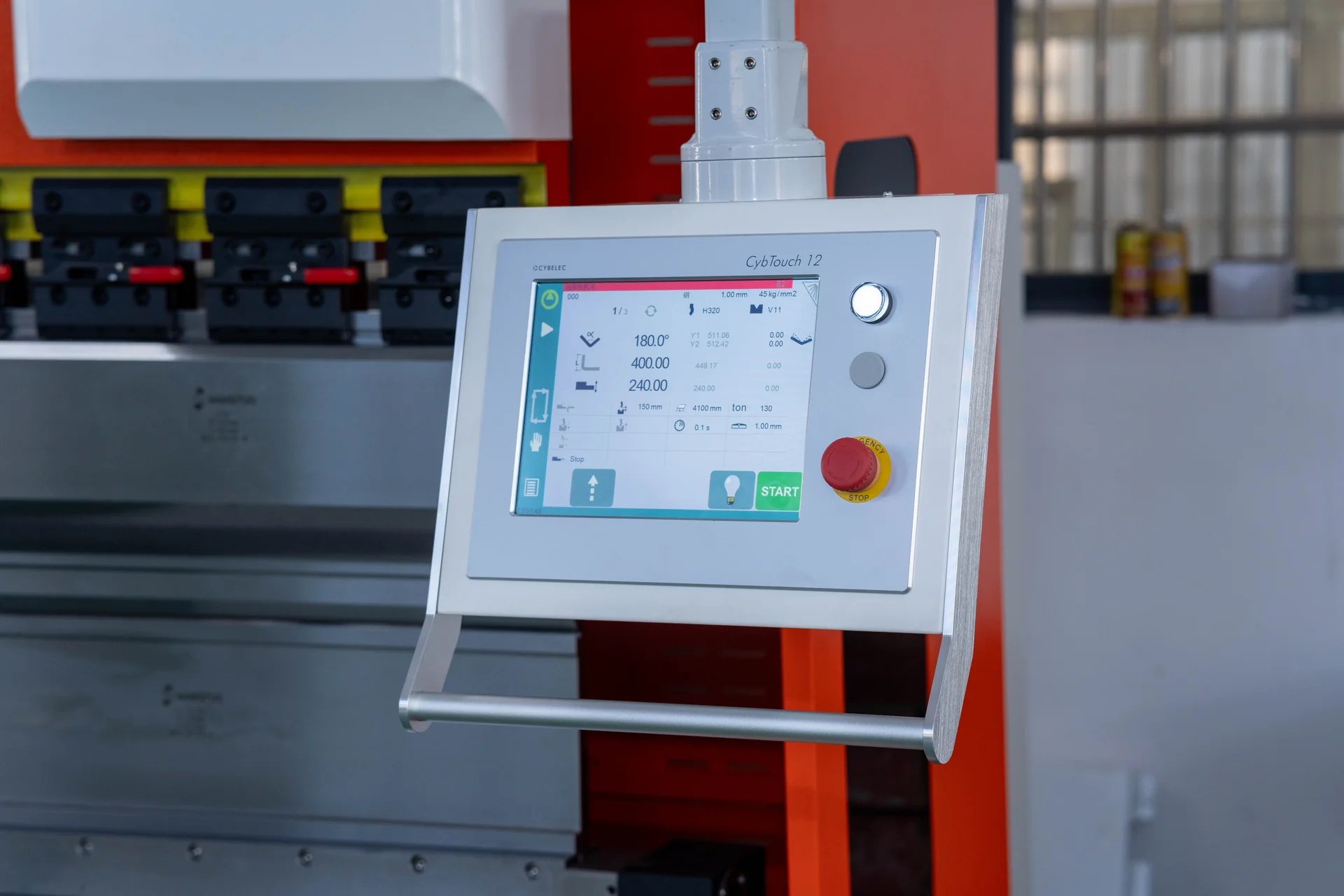 Cybelec CybTouch control panel mounted on a press brake.