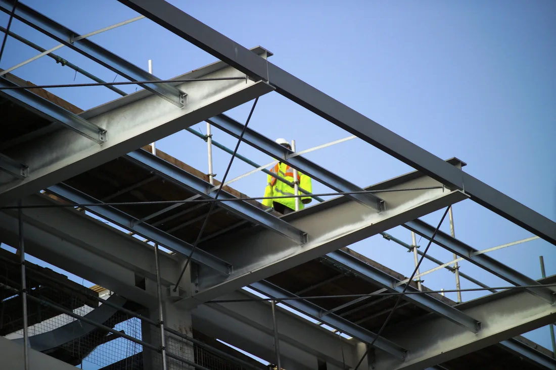 Steel framework at a construction site