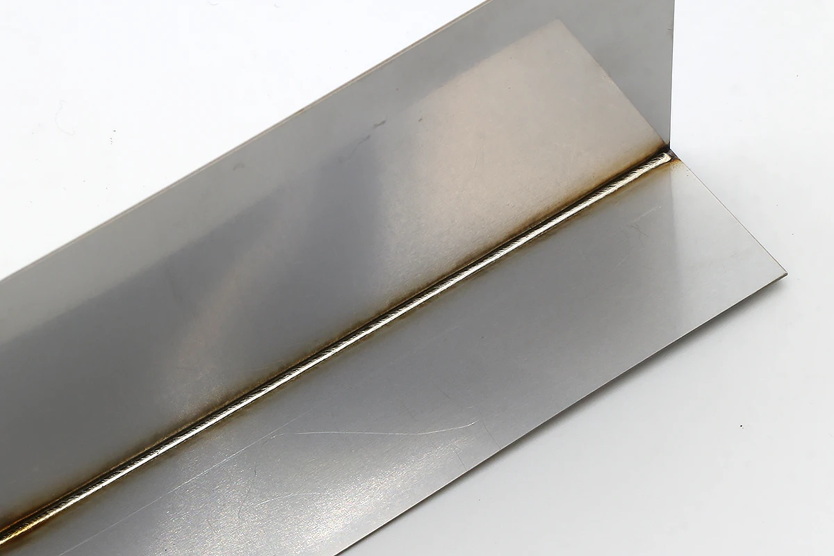 Third-party laser-welded sheet-metal inside-corner sample with a continuous visible weld seam