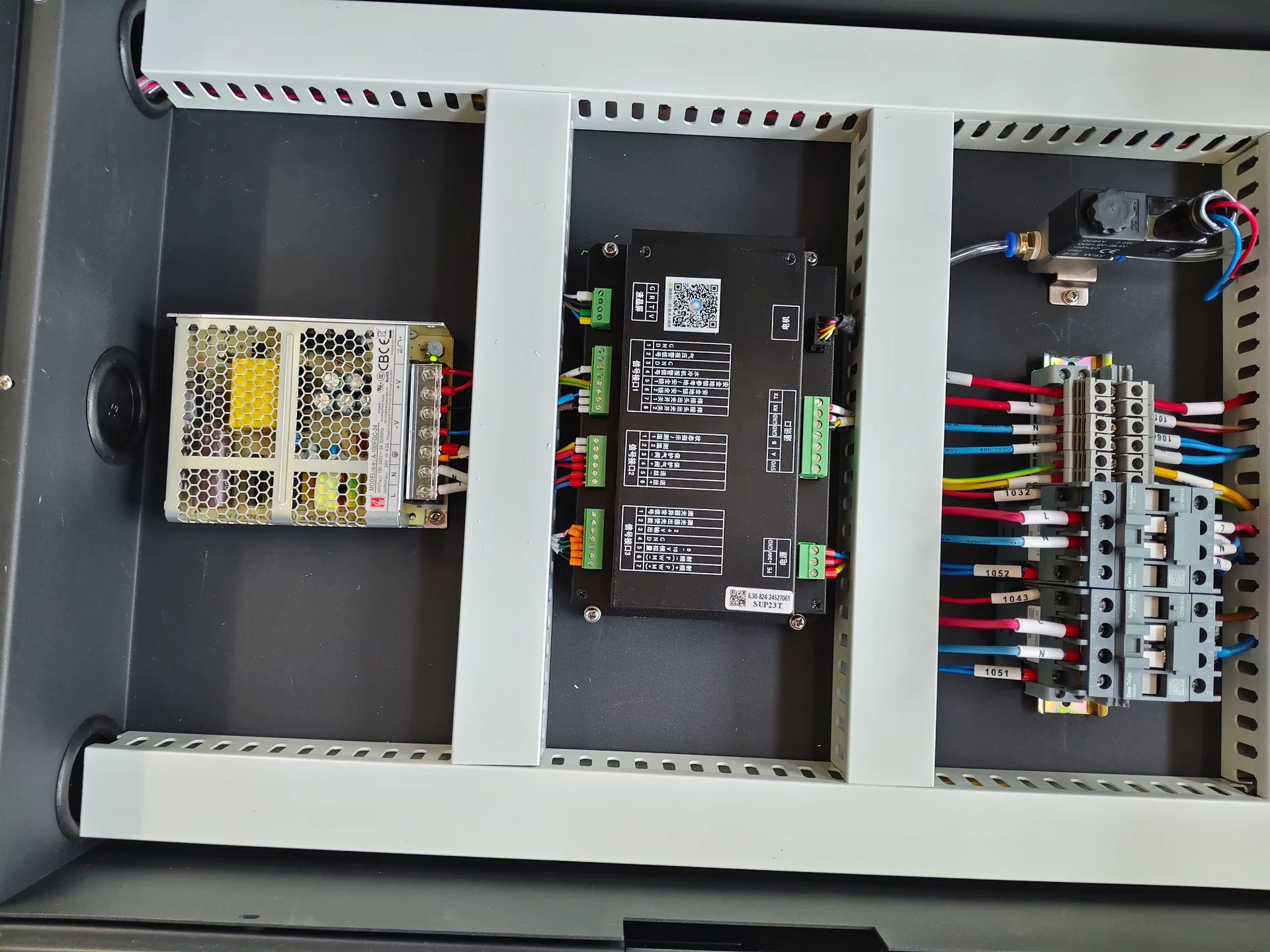 Control cabinet component mounting and cable routing