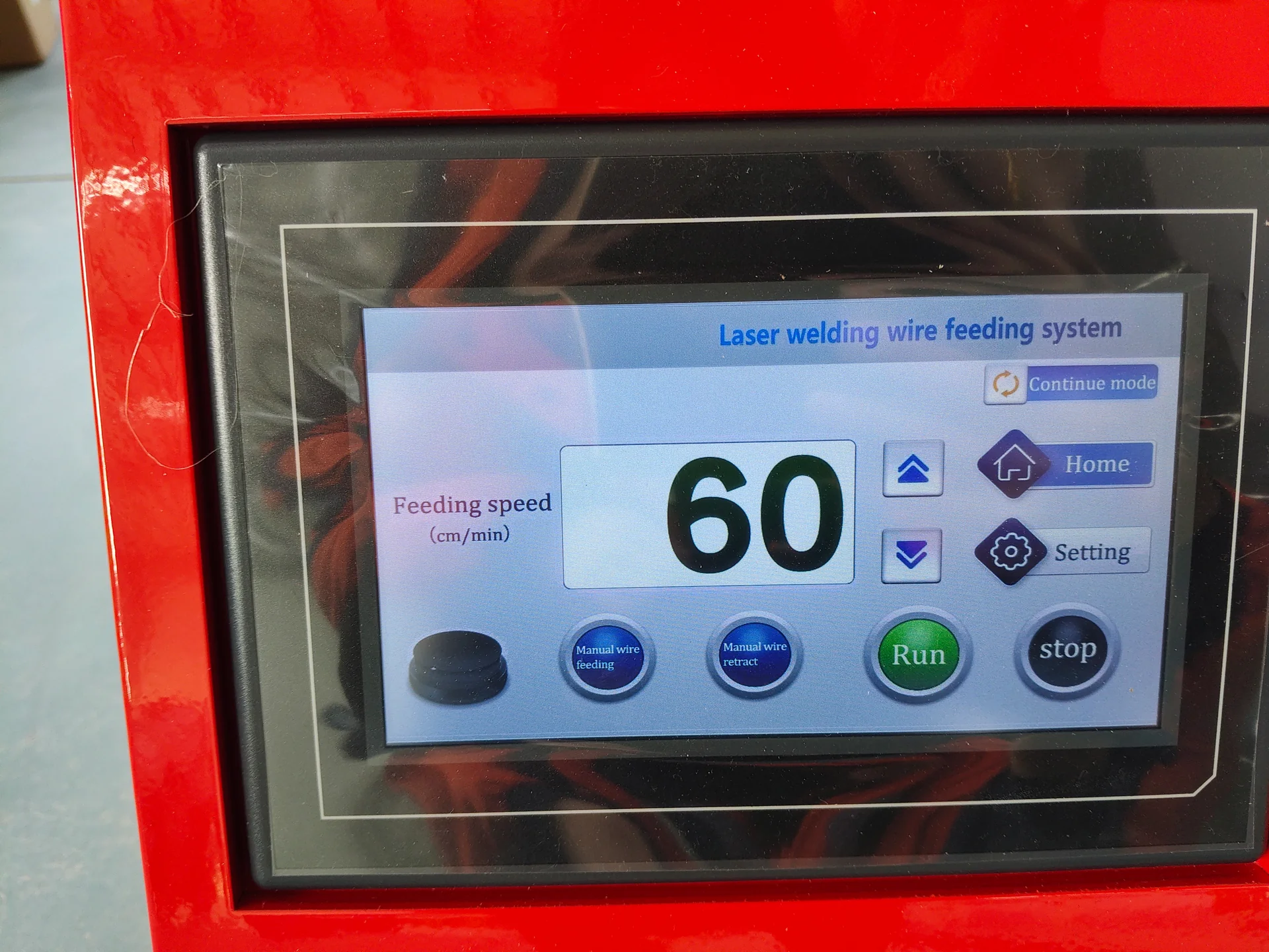 Laser welding wire feeder touchscreen and operating controls