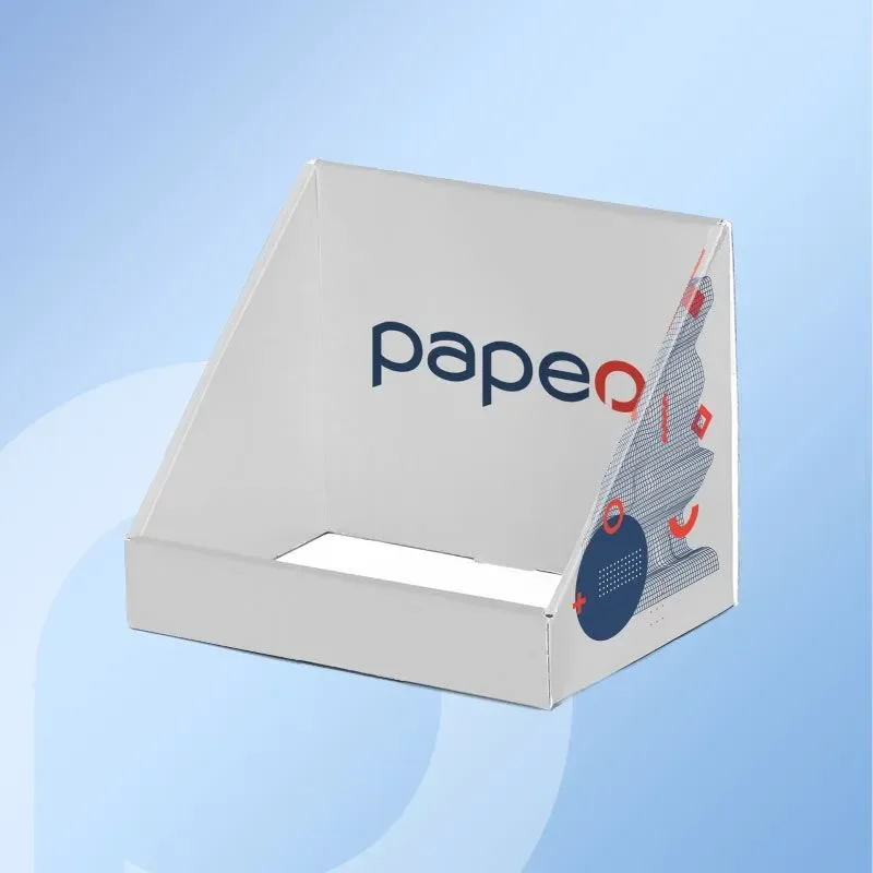 Printed folded-board counter display with raised back panel; application reference