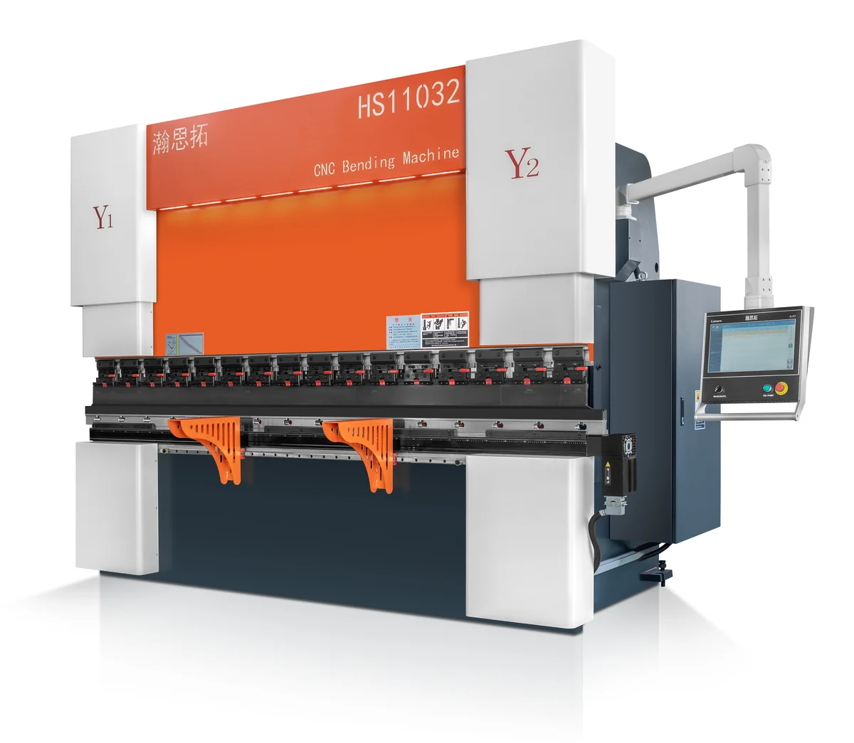 Electro-hydraulic CNC press brake with front tooling and side control panel