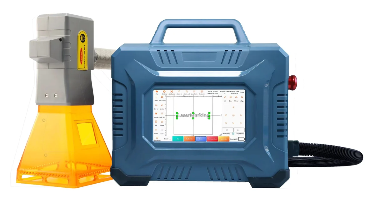Portable laser marking system with touchscreen and handheld marking head