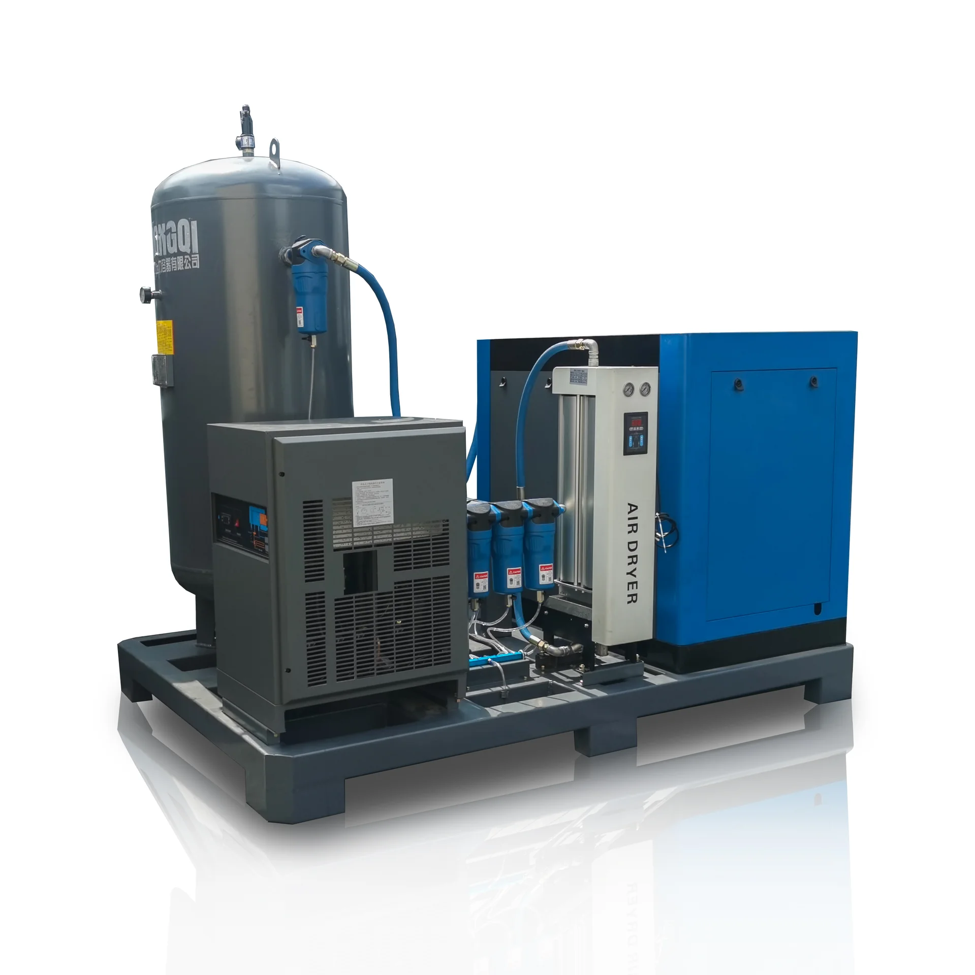 Skid-mounted air system showing a dryer and filter bank